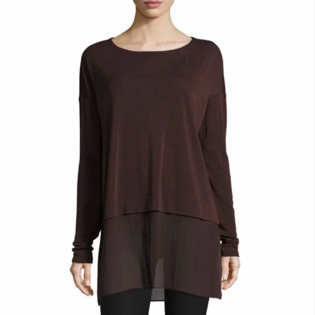Eileen Fisher Stretch Silk Jersey Tunic In Clove Brown